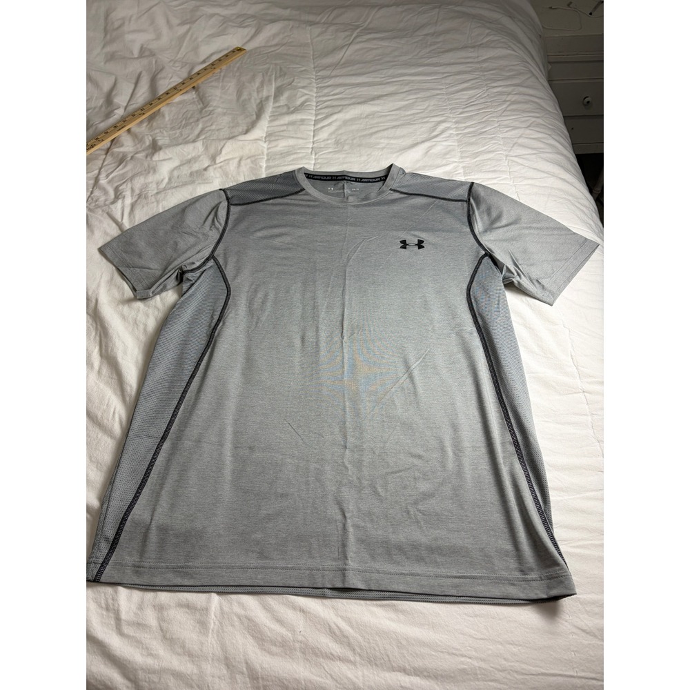 Under Armour Mens HeatGear Fitted Mesh Panel Workout Shirt Gray Large Activewear